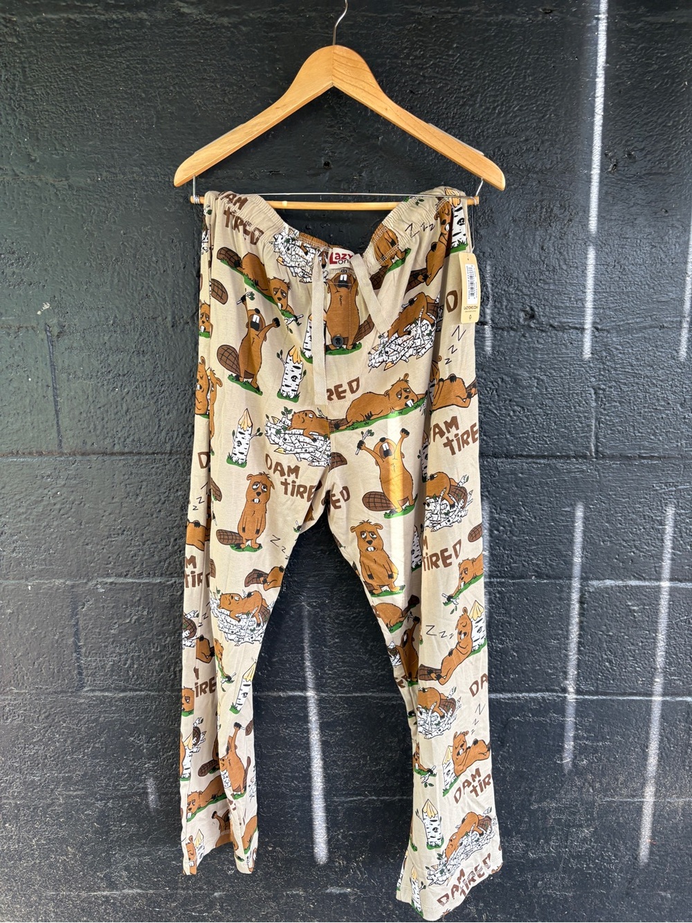 Lazy One Men’s Beige 'Dam Tired' Beaver Print Pajama Pants